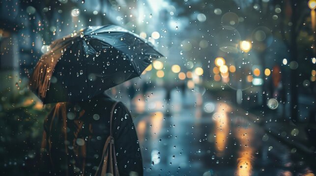 The girl in city with ambrela during raining 