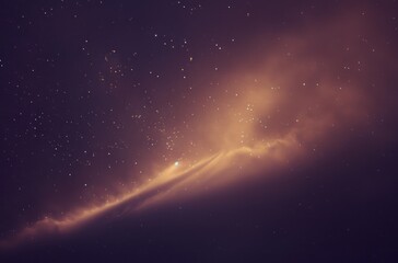 A close up of the edge if space, dark purple sky with stars and orange light from far away
