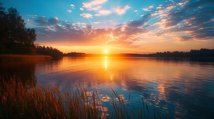 Obraz premium Sunset over calm lake