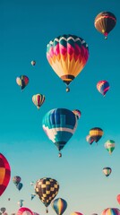 Fototapeta premium A hot air balloon festival at dawn, with colorful balloons lifting off into a clear blue summer sky