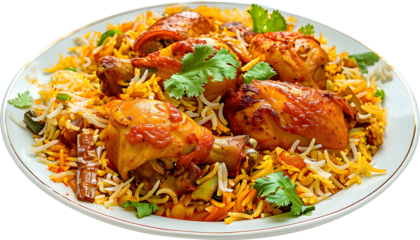 Indian biryani on transparent background.