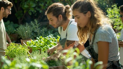 A corporate team-building event held in an herb garden, where activities focus on sustainability and natural wellness
