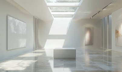 Fototapeta premium A sleek white acrylic pedestal in a modern gallery