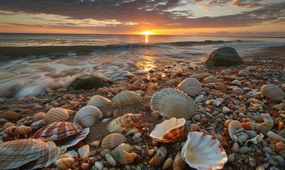 Coastal arrangement of sandstone and shell fragments by the shore