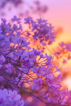 Fototapeta Jacaranda tree blossoms, spring sky background 