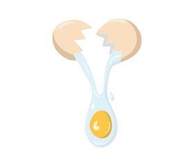 Obraz premium Food. Broken chicken egg, cooking scrambled eggs. World Egg Day. Eggshell. Natural nutrition. Vector illustration, isolated background.