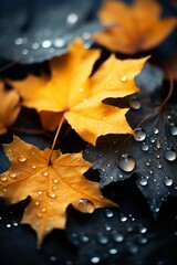 autumn leaves with water droplets on them