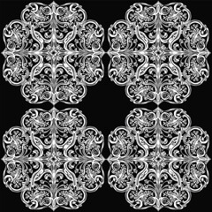 white on black four elements floral square abstract design