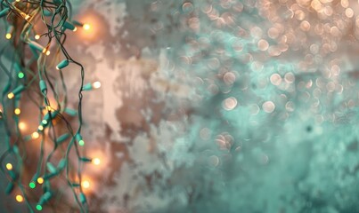 Garland of warm lights on concrete green background