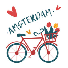 Bicycle, Holland vector Netherlands travel banner, vector illustration. postcard design, souvenir card