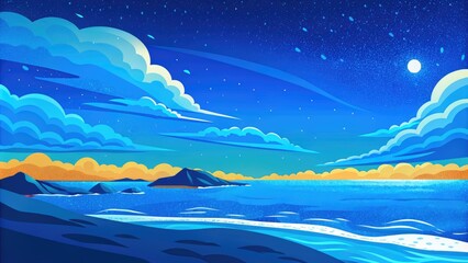 Tranquil Ocean View with Starry Night Sky