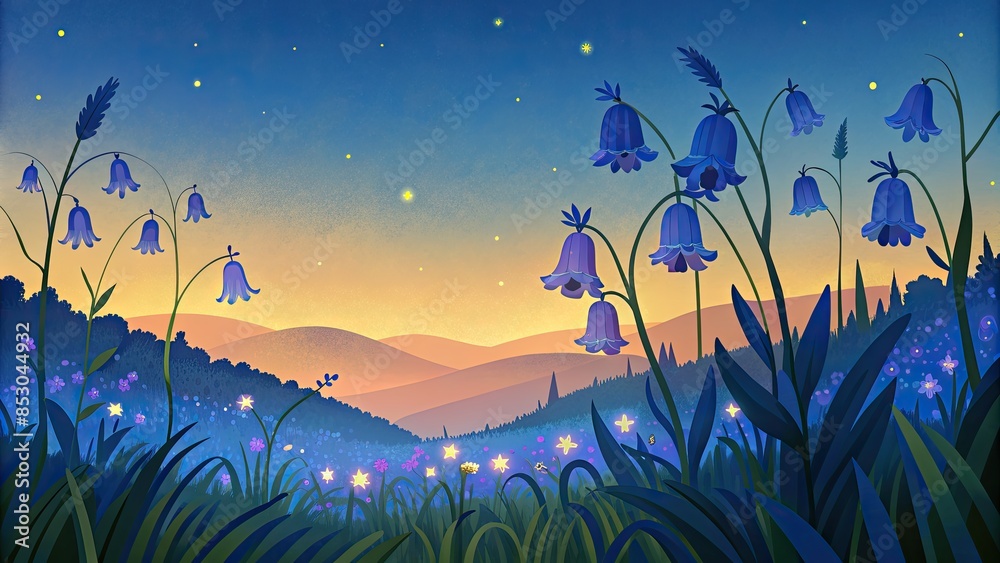 Canvas Prints Bluebell Flowers at Sunset