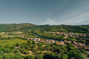 beautiful village of Bosa with colored houses and a medieval castle. Sardinia, Italy