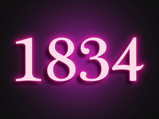 Pink glowing Neon light text effect of number 1834.