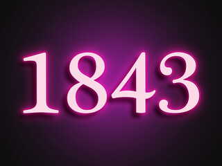 Pink glowing Neon light text effect of number 1843.