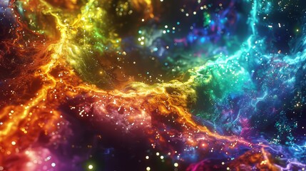 Abstract Cosmic Nebula With Colorful Glowing Swirls