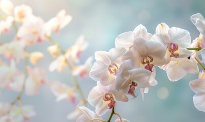 Closeup view on white orchids flowers