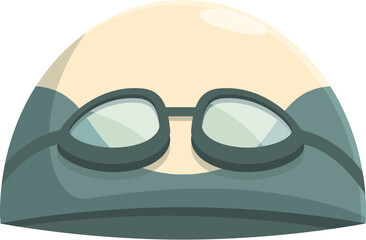 Cartoon style icon of a swimming cap and goggles for professional swimming