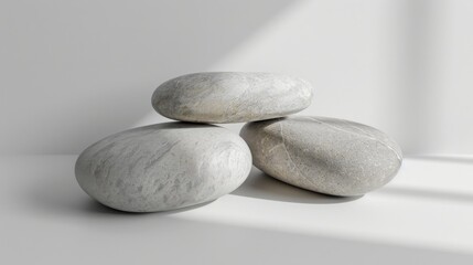 Minimalist aroma stones, rear view, matte finish, monochrome palette, crisp shadows, clean lines, positioned on a sleek surface