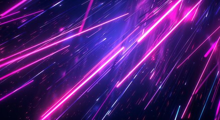 A dark purple background with neon pink and blue lights in motion, creating an energetic and vibrant atmosphere