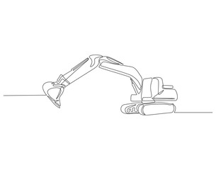 Continuous one line drawing excavator. One line drawing illustration of excavator. Single line of heavy equipment concept. Editable outline.