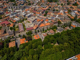 Novara, Italy: Aerial view of a picturesque cityscape, where the charming blend of architecture and lush greenery creates an inspiring scenery 