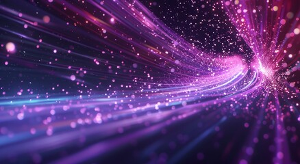 Naklejka premium A dark purple background with pink and blue lights in motion, creating an abstract digital art style