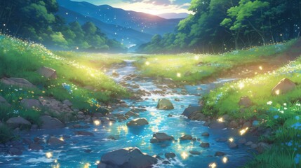 A Serene Stream Through a Sunlit Meadow