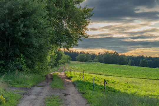 Landscape in sunset color evening near Kremze and Holubov in south Bohemia