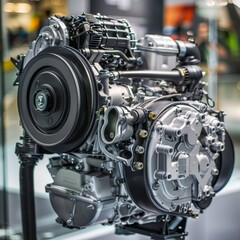 Fototapeta premium Detailed view of a hybrid engine component within a car s internal combustion system