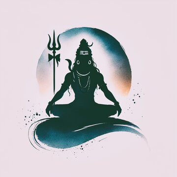 Watercolor illustration of lord shiva silhouette for sawan shivratri.