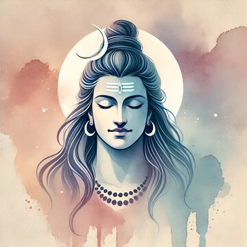 Watercolor illustration of lord shiva portrait for sawan shivratri.