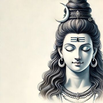 Watercolor painting illustration of a portrait of Lord Shiva suitable for Sawan Shivratri.
