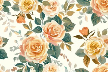 Seamless pattern of vintage floral designs in soft colors