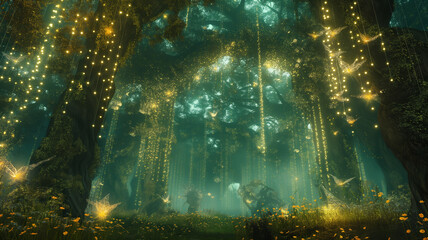 Enchanted Flora: Fantasy Creatures and Dreamy Trees in an Imaginary World
