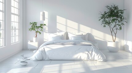 Modern White Bedroom, Spacious And Bright, Offering A Haven Of Relaxation And Comfort, High Quality, HD