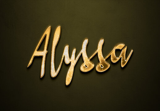 Old gold text effect of name Alyssa with 3D glossy style Mockup.