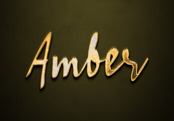 Old gold text effect of name Amber with 3D glossy style Mockup.