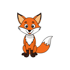 Obraz premium charming cartoon vector of a fox with a bushy tail and bright eyes.