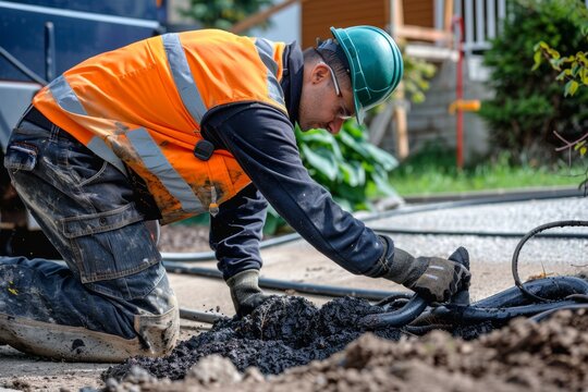 Expert technician providing residential septic tank pumping and drain cleaning service