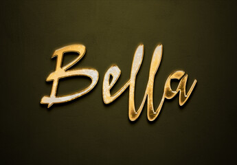Old gold text effect of name Bella with 3D glossy style Mockup.