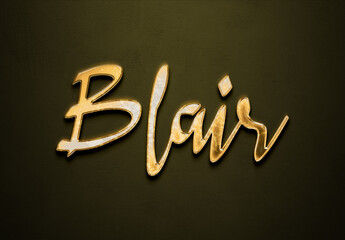 Old gold text effect of name Blair with 3D glossy style Mockup.