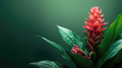 Fototapeta premium Green background with a ginger flower