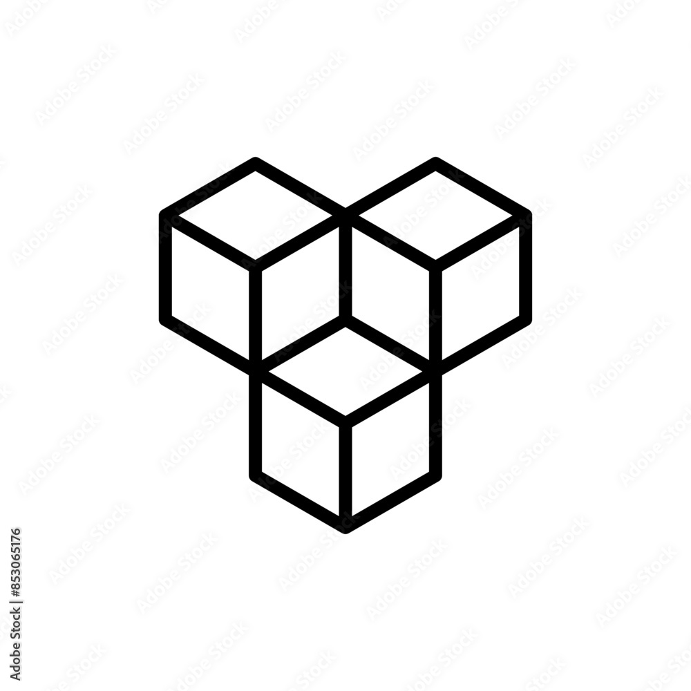 Fototapete cube icon symbol with three blocks. cubic building icon, three sugar cubes icon - block chain logo icon for website design and mobile, app icons	