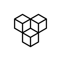 cube icon symbol with three blocks. cubic building icon, three sugar cubes icon - block chain logo icon for website design and mobile, app icons	