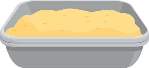 Cat litter box filled with sand for using by domestic animal standing on floor at home © nsit0108