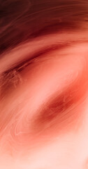 Color smoke cloud. Paint water splash. Defocused coral red glowing haze texture ink swirl vortex dreamlike abstract art background.