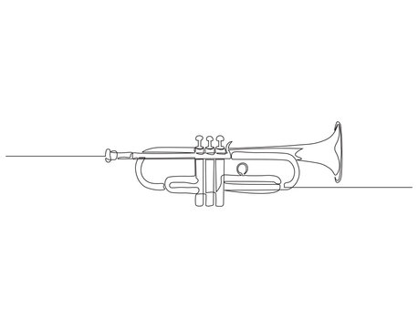 recommend clip art: Continuous one line drawing of trumpet. One line drawing illustration of trumpet. Musical instrument concept singe line. Editable outline.