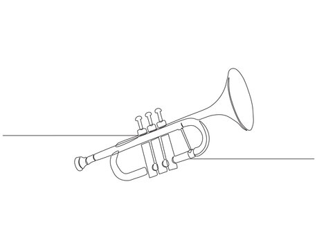 recommend clip art: Continuous one line drawing of trumpet. One line drawing illustration of trumpet. Musical instrument concept singe line. Editable outline.