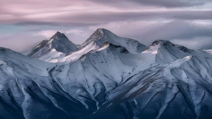 Snowy mountain peaks separated, winter background